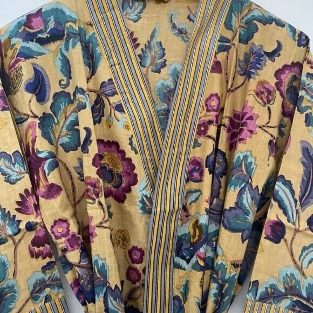 Cotton Hand Block Printed Kimono Robe India NEW - Picture 4 of 6